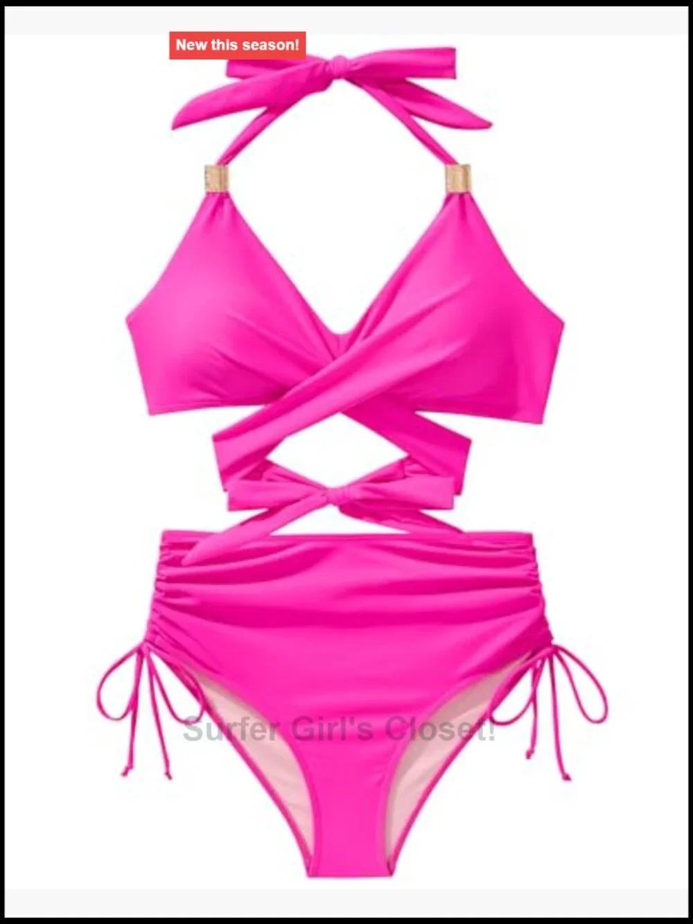 High Waisted Bikini Set Tummy Control Drawstring Tie Knot Swimsuit